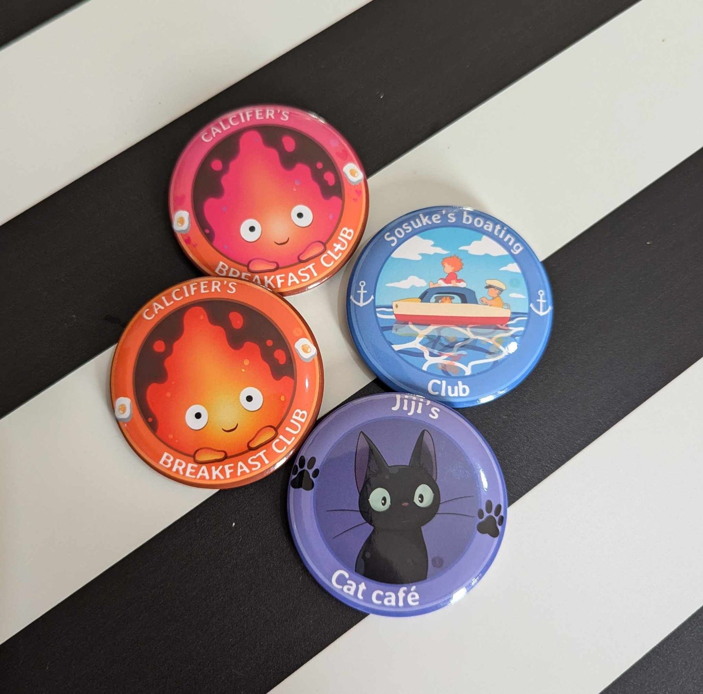 Club themed Ghibli Inspired Button Badges