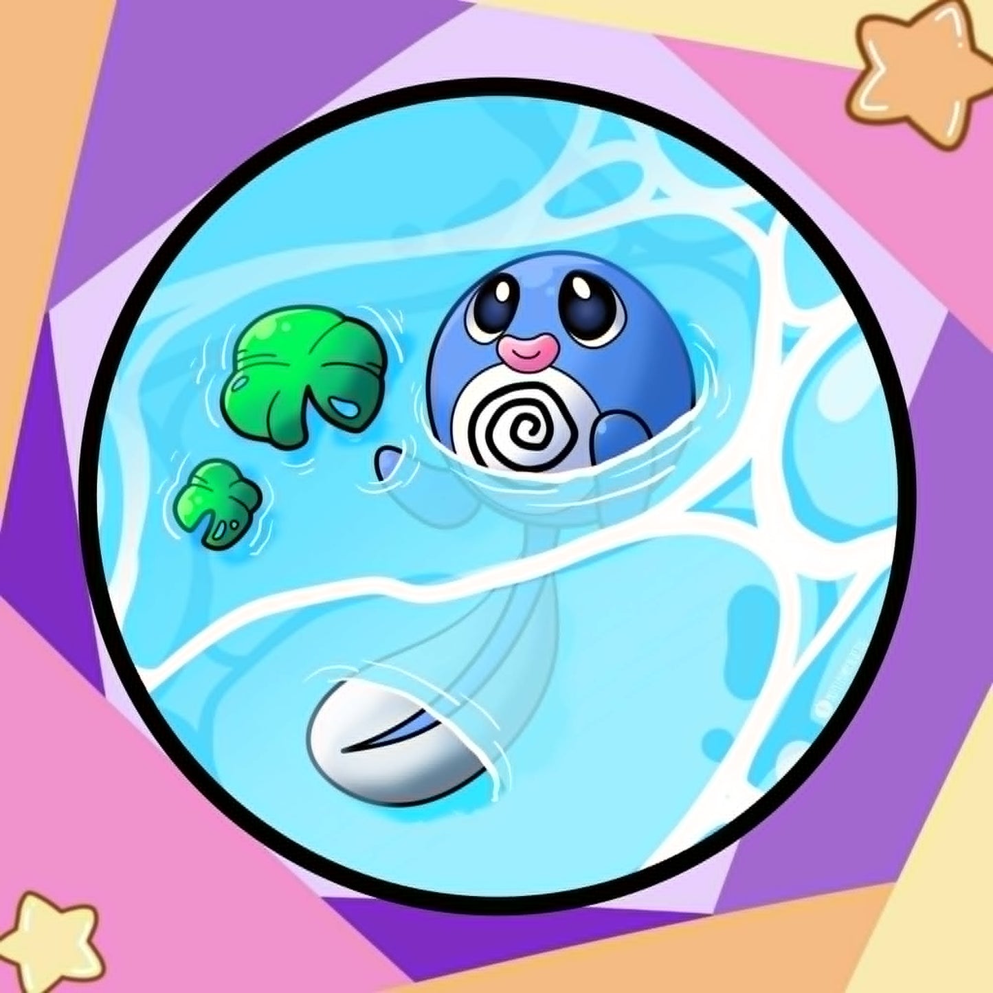 Happy Little Poliwag Inspired Round Art Prints