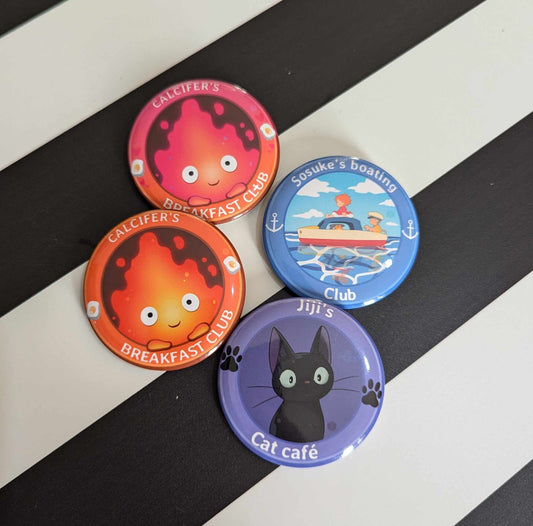 Club themed Ghibli Inspired Button Badges